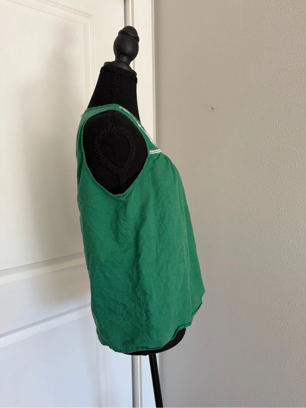 J. Crew Green Sleeveless Embroidered Yoke Top